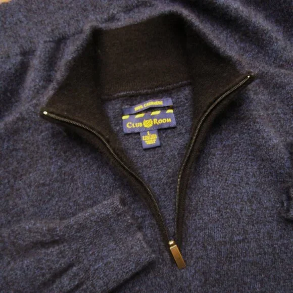 CASHMERE 1/4 Zip Pullover Sweater Heathered Navy Black